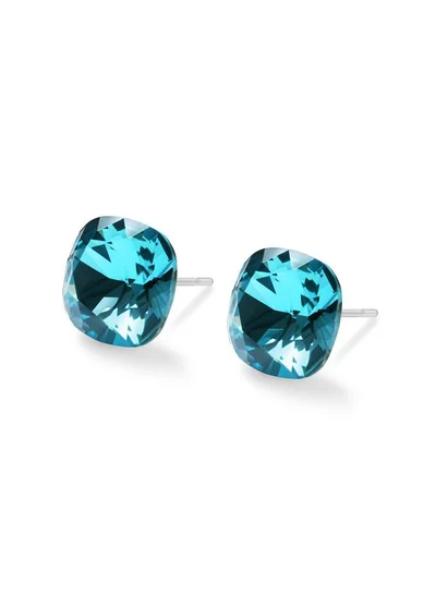 Seona Seona Sophia 10mm Cushion Cut Crystal Earrings – Hypoallergenic Stud Earrings for Women, Tarnish‑Free Stainless Steel Jewelry for Sensitive Ears - Indicolite